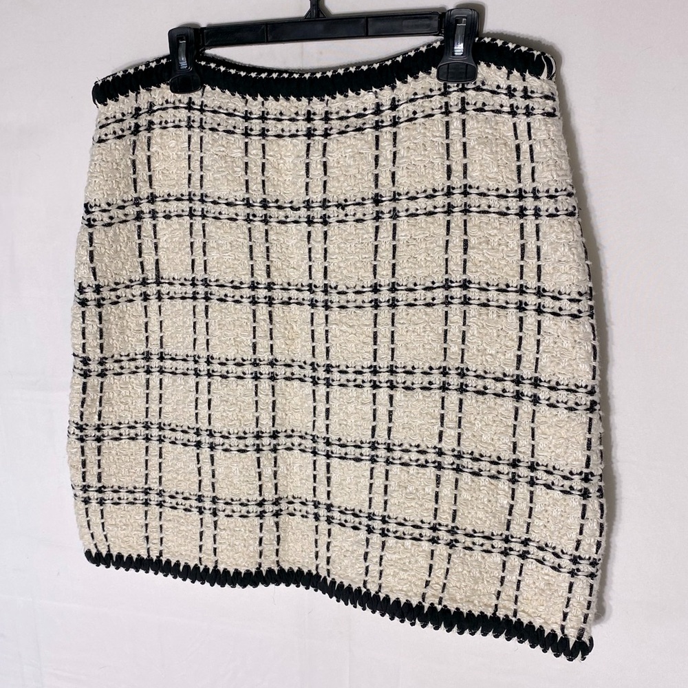 Tory Burch Cream Black Plaid Tweed Linen Blend Mini Skirt XL Academia Twee - Picture 16 of 16